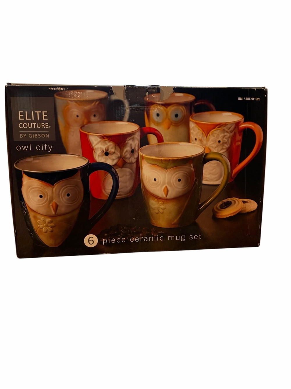 NIB Elite Couture by Gibson Owl City 6 Piece Ceramic Mug Set Charming Dimension